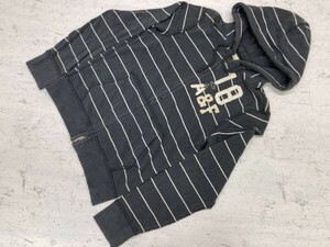 アバクロンビー＆フィッチ Abercrombie&Fitch アメカジ ボーダー ダメージ加工 ジップアップ スウェット パーカー メンズ S グレー