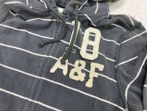 アバクロンビー＆フィッチ Abercrombie&Fitch アメカジ ボーダー ダメージ加工 ジップアップ スウェット パーカー メンズ S グレー_画像3