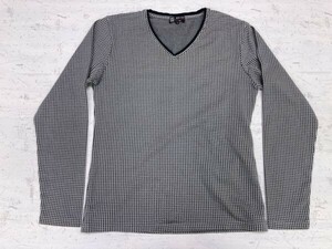 ミシェルクラン MICHEL KLEIN homme ネオお兄系 千鳥格子ハウンドトゥース総柄 長袖Tシャツ カットソー メンズ 48 白/黒