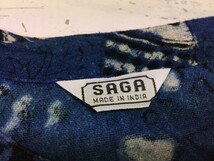 SAGA サガ 上下セットアップ レディース ノーカラーシャツ イージーパンツ 総柄 鳥 ヒヨコ アニマル ボタニカル アジアン インド製 紺_画像2