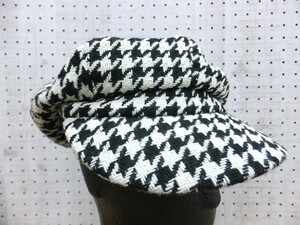 オシャレ 可愛い 量産型 港区女子 千鳥格子ハウンドトゥース アクリルニット キャスケット 帽子 黒 レディース アクリル100%