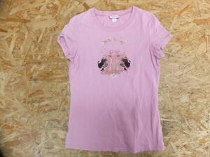 MAX&Co. マックスアンドコー Y2K 00's 古着 イラスト ラインストーン付き ラメプリント Tシャツ ピンク レディース サイズM