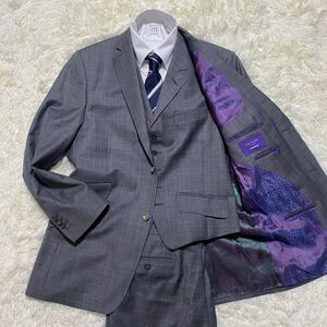 M〜L相当● テッドベイカー スリーピース スーツ チェック 2B 裏地ペイズリー柄 TED BAKER セットアップ ウール ベスト ジャケット 