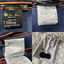 極美品/ L相当● ロロピアーナ テーラードジャケット ブレザー LINEN FLOWER レザー切替 本革 Loro Piana 光沢感 最高峰 2B ネイビー_画像8