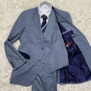 L〜LL相当● エルメネジルドゼニア スリーピース COOL EFECT スーツ Ermenegildo Zegna 裏地ブランドロゴ 2B ストライプ ジャケット