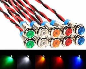 ミックスカラー 10個 6mm 110V-220VAC LED 防水インジケータライト パイロットライトシグナル インジケータ緑