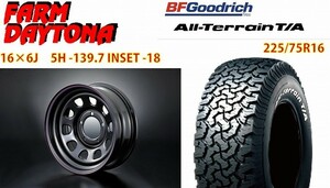 FARM　DAYTONA　ブラック/レッドブルー　16×6Ｊ/5Ｈ-18　BFグッドリッチAll-Terrain T/A KO2 225/75Ｒ16 ４本ＳＥＴ