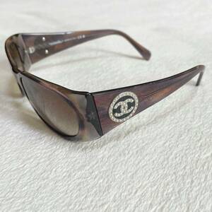 R-833 美品 CHANEL シャネル サングラス 眼鏡 メガネ 5082-H c.823/13 ココマーク パール ブラウン 茶色 クリア ケース付き