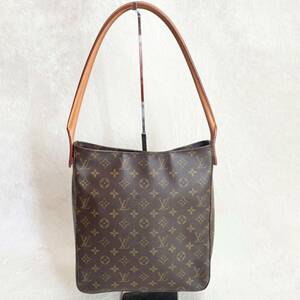 R-849 1円〜 美品 LOUIS VUITTON ルイヴィトン ショルダーバッグ ハンドバッグ ルーピングGM モノグラム ブラウン 茶色 レザー MI0050