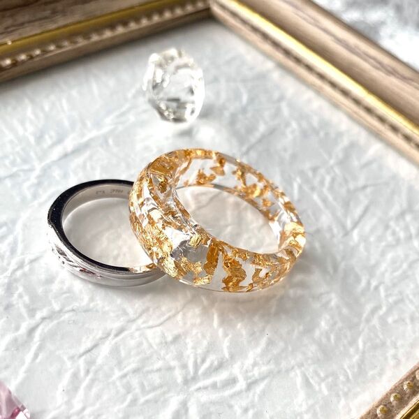 ハンドメイド★レジン リング 指輪金箔 12号