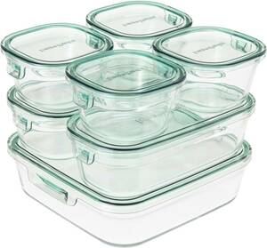 iwaki(i armpit ) heat-resisting glass preservation container green 7 piece set pack & range PSC-PRN-G7