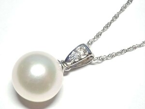 655.Pt850/Pt900 ネックレス パール 9.0mm Pearl Neckelace D 0.02ct 40.0cm 2.5g