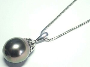 831.Pt850/900 パールネックレス Pearl Necklace 黒 Black 40.0cm 6.9g