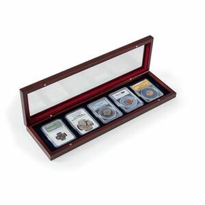 スラブコインケース スラブホルダー 木製 5枚用 上部ガラス 新品 NGC PCGS