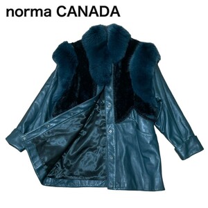 norma CANADA 2way レザーコート フォックス ビーバー ラムレザー M グリーン系 カナダ製 商品番号2