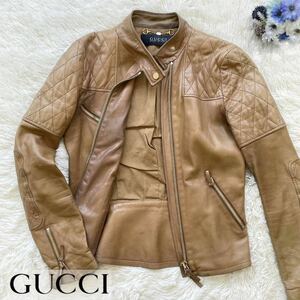 1円〜【最高級】GUCCI グッチ ラムレザー ライダースジャケット シングル ホースビット イタリア製 38