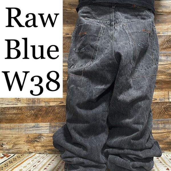 RAW BLUE ロウブルー ブラックデニム ペインターパンツ ジーンズ ジーパン Gパン 黒 極太 w38 刺繍 b系 ストリート オーバーサイズ メンズ