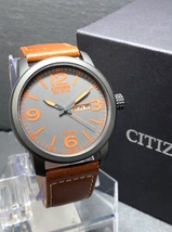 新品 シチズン CITIZEN 正規品 腕時計 エコドライブ eco-drive 電池交換不要 ソーラー アナログ 防水 カレンダー レザー ブラウン オレンジ_画像2