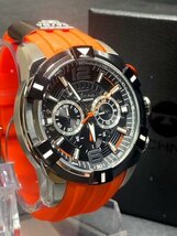 新品 TECHNOS テクノス 正規品 ラバーベルト クロノグラフ クォーツ アナログ腕時計 多機能腕時計 10気圧防水 オレンジ ビックフェイス_画像3