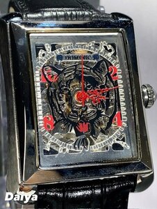 新品 正規品 ドミニク DOMINIC 自動巻き 腕時計 オートマティック スクエア スケルトン レザーベルト ブラック シルバー メンズ プレゼント
