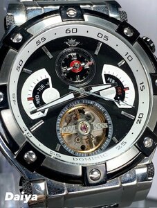 新品 正規品 ドミニク DOMINIC 自動巻き 腕時計 オートマティック カレンダー 5気圧防水 ステンレス ブラック ホワイト メンズ プレゼント
