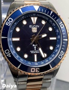 新品 ELGIN エルジン 腕時計 正規品 電波 ソーラー アナログ腕時計 ステンレス 10気圧防水 逆回転防止べゼル ビジネス メンズ プレゼント