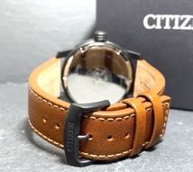 新品 シチズン CITIZEN 正規品 腕時計 エコドライブ eco-drive 電池交換不要 ソーラー アナログ 防水 カレンダー レザー ブラウン オレンジ_画像7