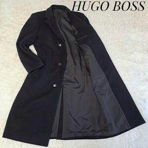 HUGO BOSS ヒューゴボス 大きいサイズ メンズ チェスターコート 黒 ブラック ビジネス 3ボタンフォーマルオフィスウール ロングコート