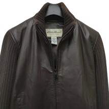 【美品 】Eddie Bauer /エディー バウアー レディース ラムレザー×リブニット ライダース ジャケット ブラウン XSサイズ a-1230 _画像3