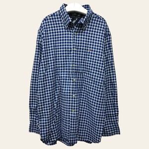 TOMMY HILFIGER / トミーヒルフィガー メンズ 長袖 チェック ボタンダウンシャツ Lサイズ[XL相当] ブルー × ホワイト I-3549