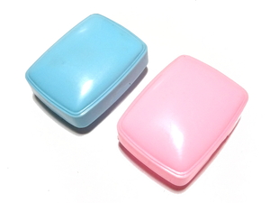 ■即決■ 石鹸箱 2個 ピンク色 水色 石鹸入れ 小物入れ レトロ ヴィンテージ