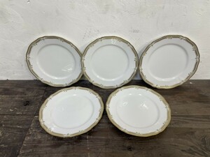 Noritake ノリタケ コンテッサ CONTESSA 1485 約23.5cmプレート 5枚セット 洋食器 盛り皿 ケーキ皿 金縁 (4)