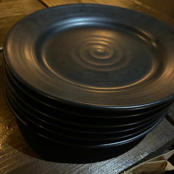 お皿 黒 Black 6枚セット セット シンプル　渦 食器　約16cm 小皿
