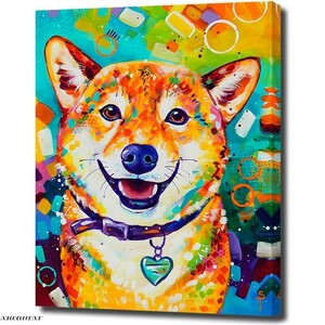 Art hand Auction 可爱艺术面板柴犬室内壁挂动物房装饰装饰画帆布画时尚墙壁艺术艺术彩色狗, 绘画, 油画, 动物画