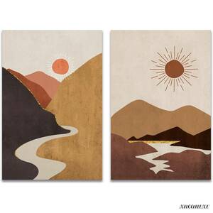 2 pieces set stylish art panel sun mountain modern interior ornament part shop decoration equipment ornament canvas picture stylish art appreciation living 