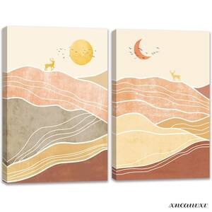 Art hand Auction Set of 2 Stylish Art Panels Sun and Moon Modern Interior Wall Hanging Room Decoration Canvas Painting Stylish Art Appreciation Living Room, Artwork, Painting, acrylic, Gash