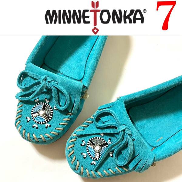 MINNETONKA ミネトンカ ビーズ刺繍　モカシン ターコイズ　24㎝　7