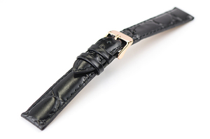 腕時計 ベルト 22mm レザー 黒 クロコダイル型押し 牛革 ピンバックル ピンクゴールド ar01bk-n-p バンド 交換