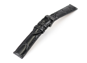 腕時計 ベルト 20mm レザー 黒 クロコダイル型押し 牛革 ピンバックル ブラック ar01bk-n-b バンド 交換