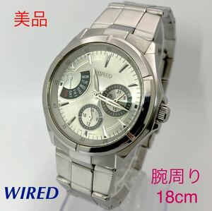 美品☆電池新品☆送料込☆セイコー SEIKO ワイアード WIRED 多針カレンダー メンズ腕時計 シルバー レトログラード 5Y66-0AL0 AGAE008