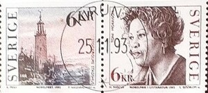  スェーデン『ノーベル受賞者(２種)』１９９３年１１月２５日発行 (初日満月消印切手美品)