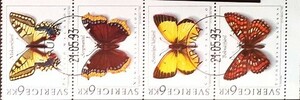  スェーデン『保護蝶(４種)』１９９３年５月２１日発行 (初日満月消印切手美品)