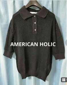 AMERICAN HOLIC アメリカンホリック透かし編み衿付きニットプルオーバー