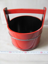 ◆お茶道具「朱漆塗り手桶・水指」木製・銀箍・経年美品_画像6