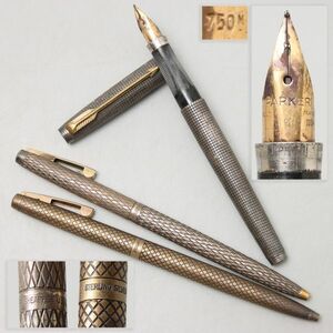 PF156. SHEAFFER シェーファー スターリングシルバー ボールペン・PARKER パーカー ペン先 750刻 万年筆 計3本 / アンティーク文房具