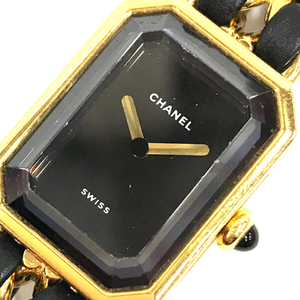 シャネル プルミエール Lサイズ 1987 クォーツ 腕時計 ゴールドカラー × ブラック 2針 黒文字盤 稼働品 レディース