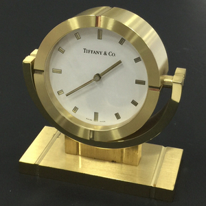 ティファニー クロック 置時計 ラウンド 白文字盤 2針 電池式 ゴールドカラー金具 稼働 Tiffany＆Co.