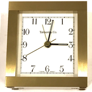 ティファニー 置時計 クロック スクエア 白文字盤 アラーム機能 電池式 ゴールドカラー金具 稼働 Tiffany＆Co.