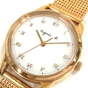 送料360円 アニエスベー 腕時計 V117-KNY0 ラウンド ローマン ゴールドカラー クォーツ レディース 稼働 同梱NG