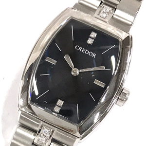クレドール アクア ダイヤモンド クォーツ 腕時計 レディース 5A70-0AF0 未稼働品 ブラック文字盤 CREDOR